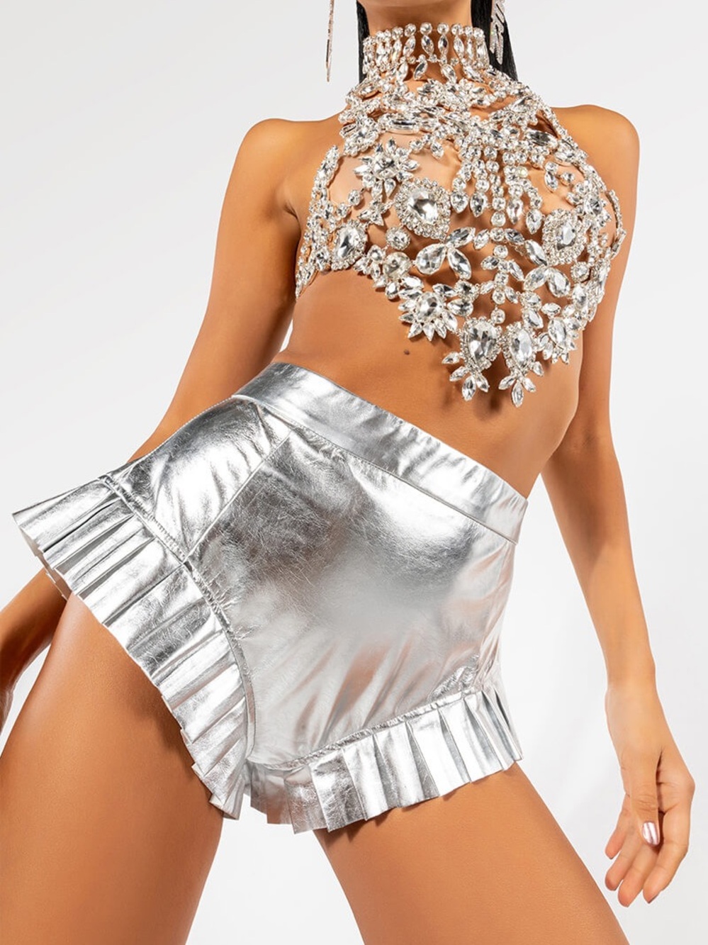 PARTY Metallic Silver Fringe Hem Women's Shorts
